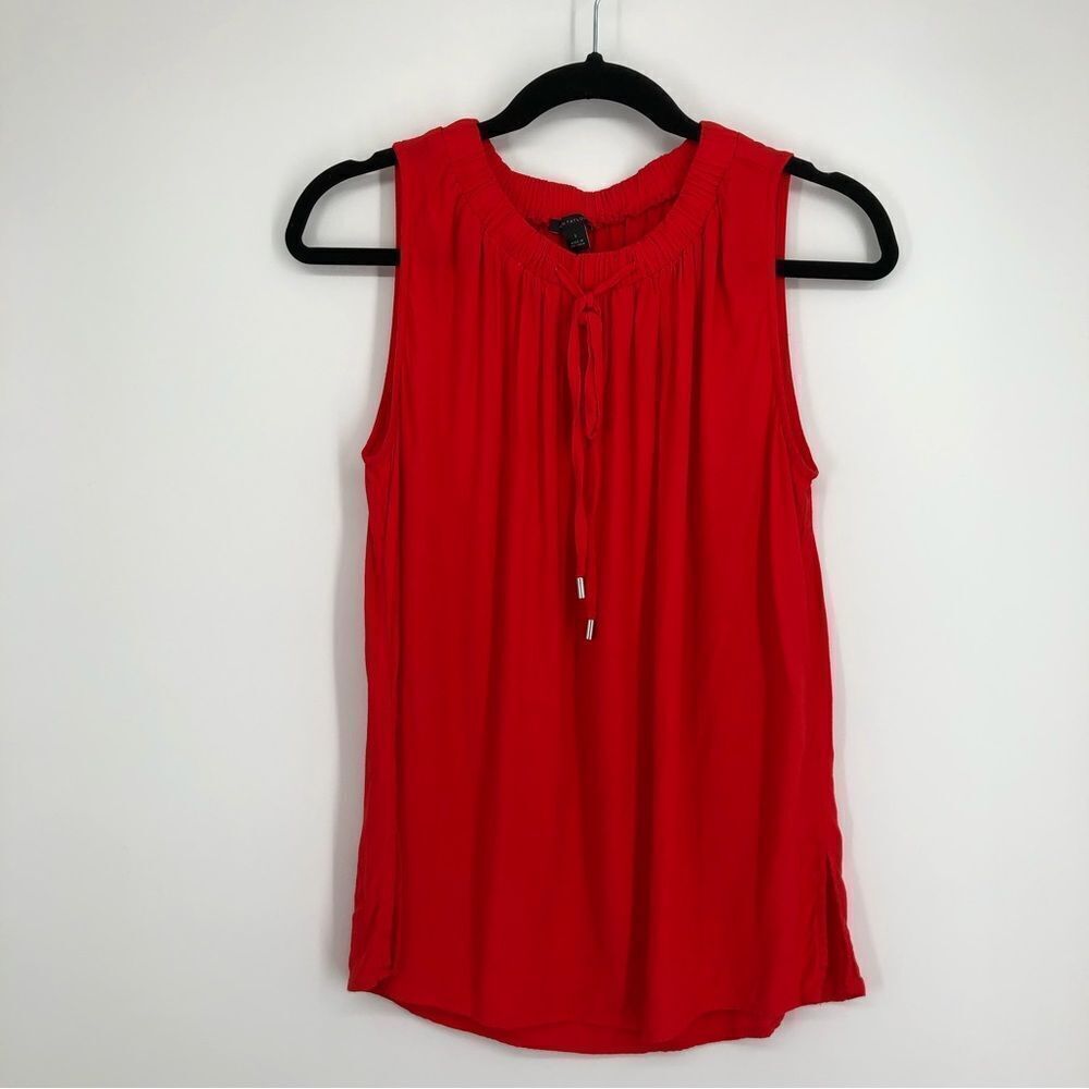 Ann Taylor Orange Sleeveless Blouse Scrunch Neck Tie Flowy‎ Side Slits Small
